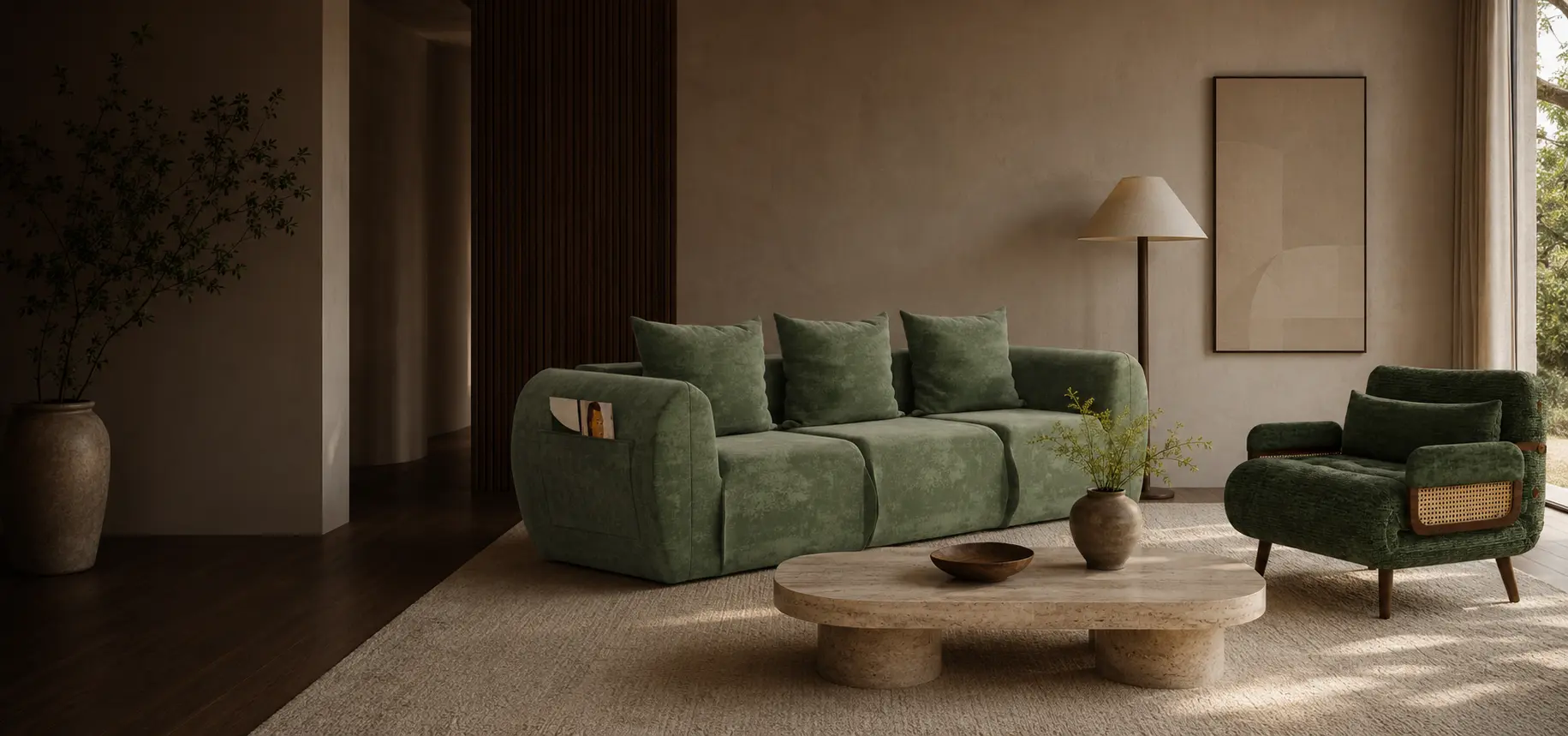 JIEDUAYI green sofa in a warm modern living room