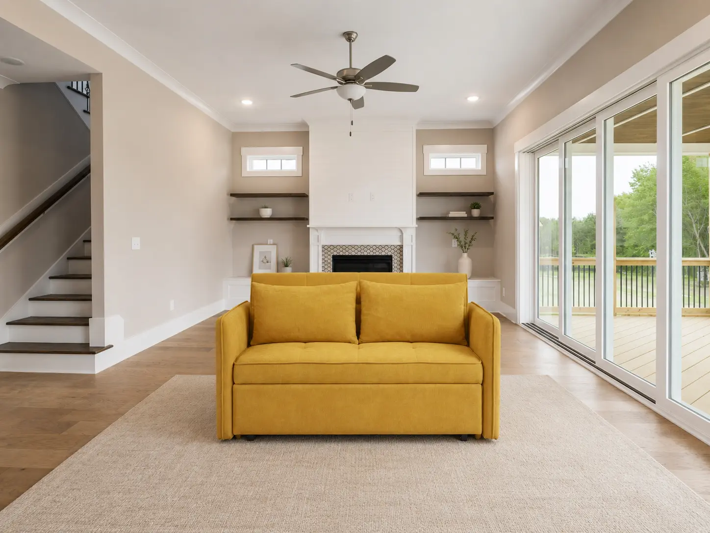 Yellow convertible loveseat